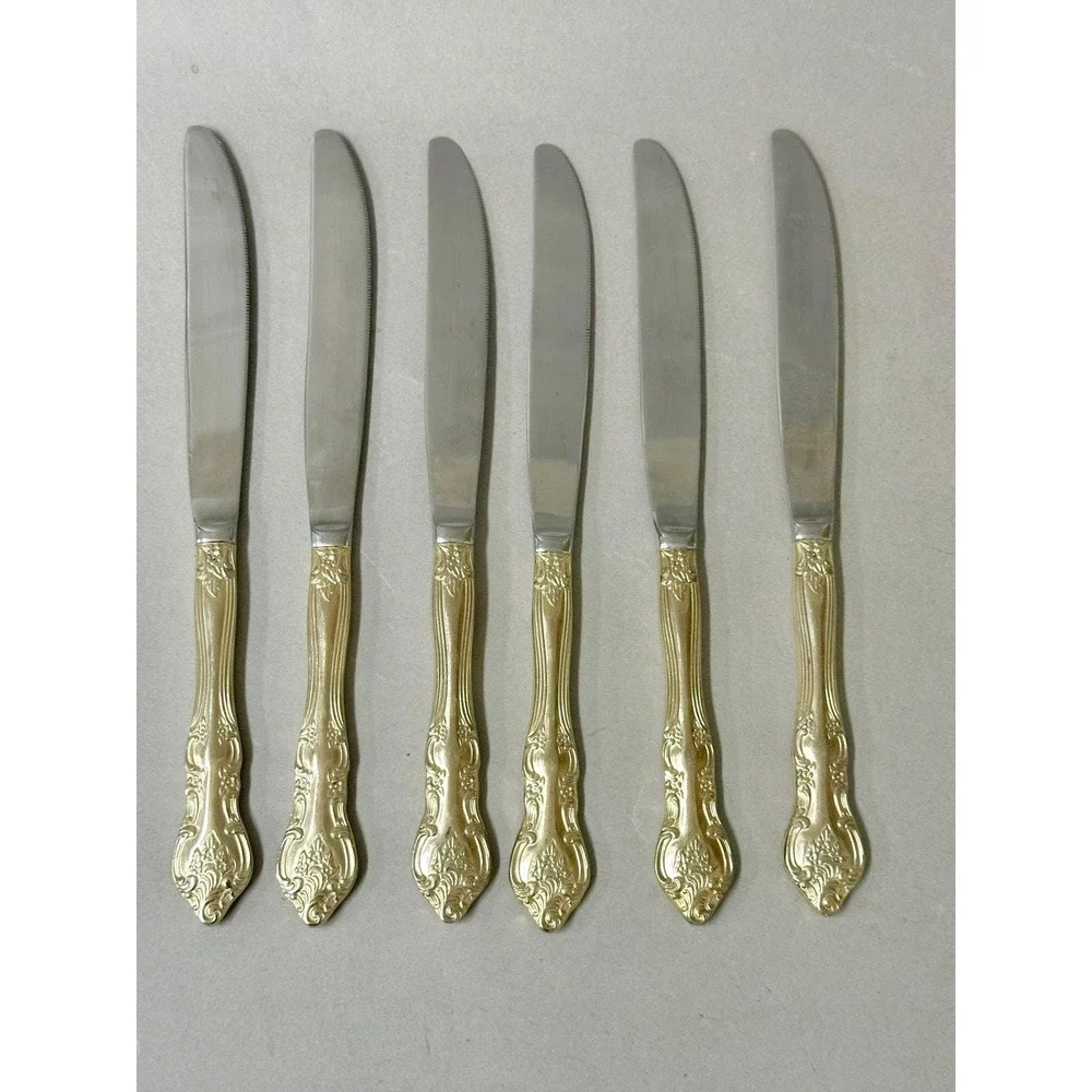 RSVP Indonesia TM Gold‎ Electroplate 34 Piece Floral Scroll Knives/Forks Holiday
